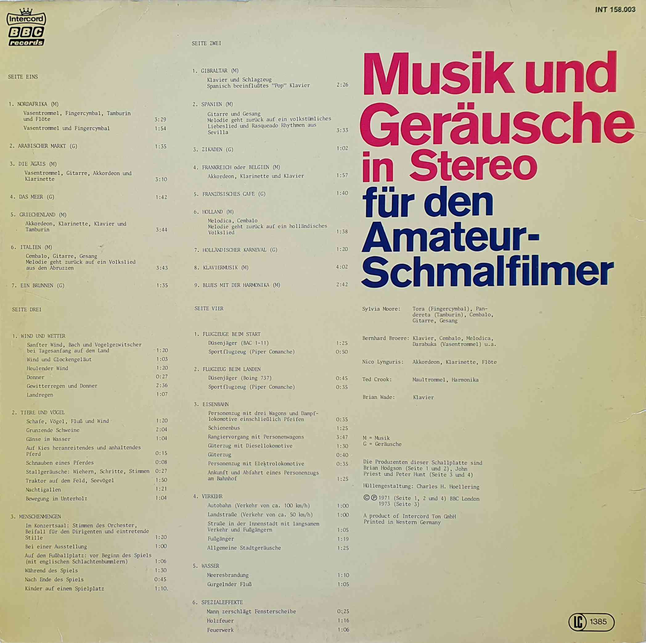 Picture of INT 158.003 Musik & Gerusche In Stereo Fr Den Amateur-Schmalspurfilmer by artist Various from the BBC records and Tapes library